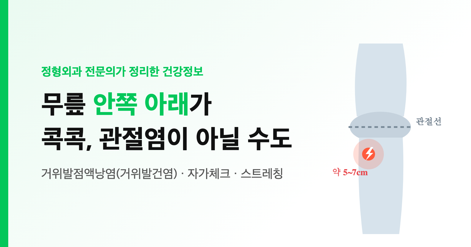 무릎 안쪽 아래가 콕콕, 관절염이 아닐 수 있어요 — 거위발점액낭염(거위발건염) 자가체크·스트레칭